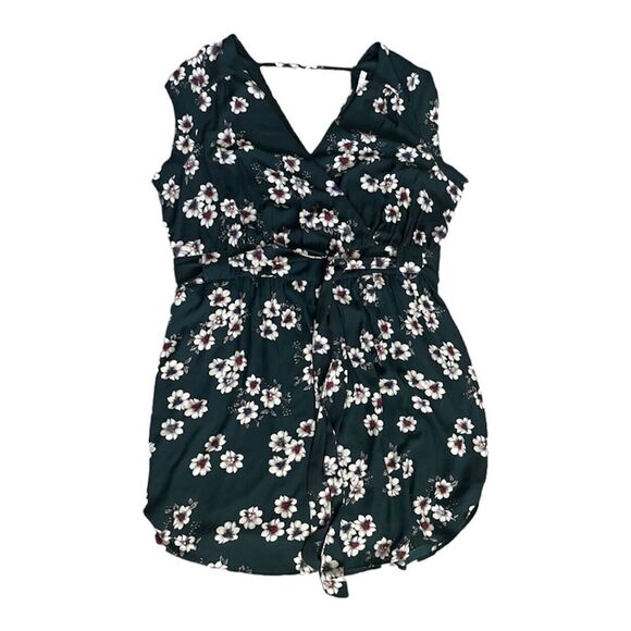 DR2 Dark Green Faux Wrap Floral V Neck Dress Size 2x - Picture 2 of 10